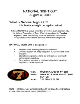 NATIONAL NIGHT OUT 2009 Flyer