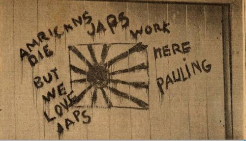 Linus Pauling's graffitied garage, 1945