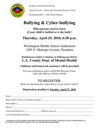 Bullying workshop flyer